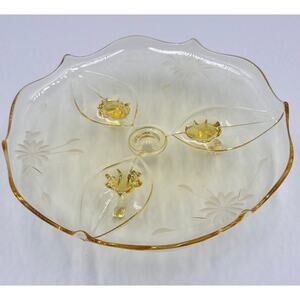 Lancaster Jubilee Pattern Etched Elegant Depression Glass, 1930's Footed Plate